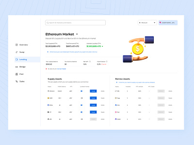 Borrowing Screen blockchain borrowing crypto dapp dapps defi ether liquidity staking uidesign uiux web3