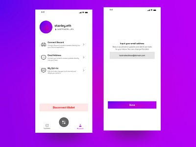 DEFI Notification Opt-In Service - Account Screen account bitcoin blockchain creative crypto dapp dapps defi design uidesign uiux uxdesign wallet web3 web3design