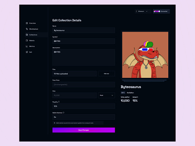 Edit NFT Collection - Edit Collection bitcoin crypto dapp defi design nft nfts opensea rarible ui uidesign uiux web3