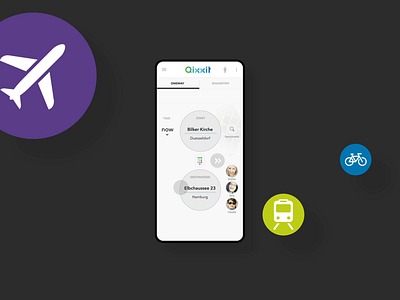Qixxit – Zooming filter UI animation app bus filter icon interaction interface mobile navigation plane public transport switch toggle traffic train transport ui ux