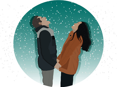 Happy together couple digitalart happy new year illustration love snow vector