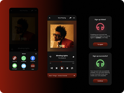 DailyUI #009 Music Player #010 Social Share #011 Flash Message app daily dailyui dailyui009 dailyui010 dailyui011 dailyuichallenge design flash message media player mobile music player social share ui