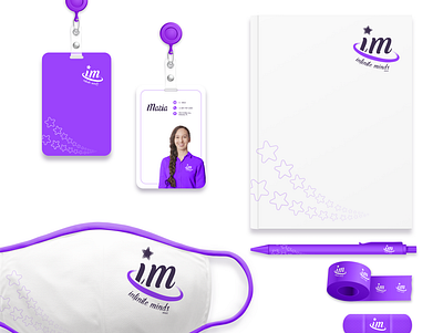 Infinite Minds - Brand Identity bandage brand design brand identity brand pattern daycare education identity card logo design logo mockup marketing collateral mask design minimal mother new business notebook design nurse pattern design pen purple logo tape