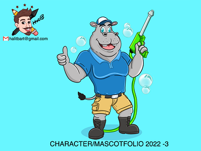 Character/Mascotfolio 2022-3-Halit Büyükyılmaz carwashinghippomascot digitalart