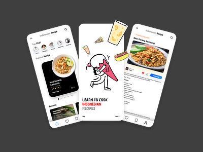 Indonesian Recipe App 3d animation app design branding design figma food food app graphic design logo motion graphics recipe recipe app ui vector