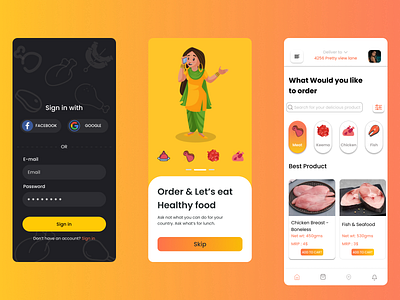 Food Delivery App (Part-1) 🚴🏿‍♂️ animation app design icon illustrator typography ui ux vector