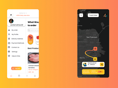 Food Deliver App (Part-2) 🚴🏿‍♀️ animation app design icon illustrator logo typography ui ux vector