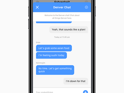 Fahrenheit Chat app clean conversation ios message messaging minimal ui ux