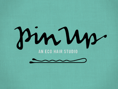 Pinup Logo bobby pin branding hair salon hand lettering identity logo script