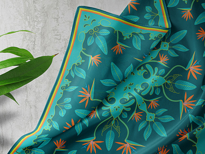 bird of paradise scarf floral illustration pattern design surface design vector