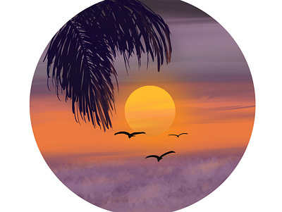 SUNSET birds design illustraion landscape nature sunset