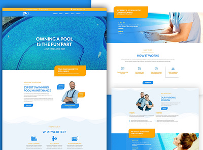 Swimming pool Service & Maintenance Web Design blue clean design element elementor logo modern orange ui uiux ux webdesign website