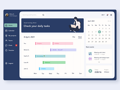 Dashboard - Team Work calendar dashboad dashboard design dashboard ui design digital illustration minimal planing team teamwork ui ux web