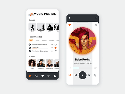 Music Player App | UI UX Design app artist design designer genres mobile mobile app music music app music player play player playlist recommended ui ui ux ux