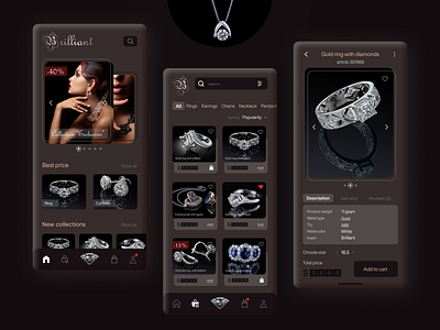 Jewelry Shop App | Dark theme | UI UX Designer