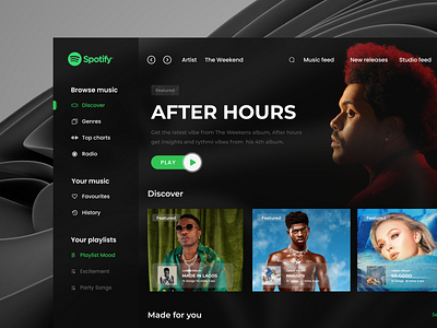 Spotify Redesign app application design branding design desktop illustration ios logo minimal music music player music streaming music ui spotify streaming ui uiux ux web player web ui