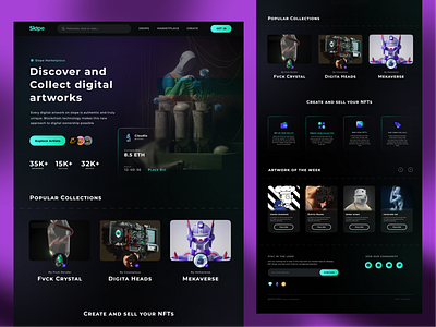 Slope - NFT Marketplace Landing Page art bitcoin coin crypto wallet cryptoarts dark etherium exploration finance header marketplace minimal money nfts token ui uiux ux we design website design