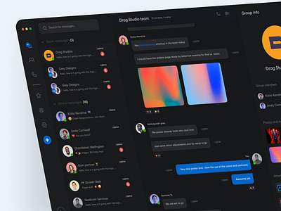 Messenger Dashboard App dark mode app application design chat communication dark mode design group inbox landing page mail management message messanger minimal stream team ui uiux ux website