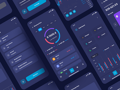 Ilumia Crypto Mobile App balance banking bill bitcoin card chart clean coin crypto crypto currency crypto exchange crypto wallet dark ui design finance finance app fintech statistics ui design wallet