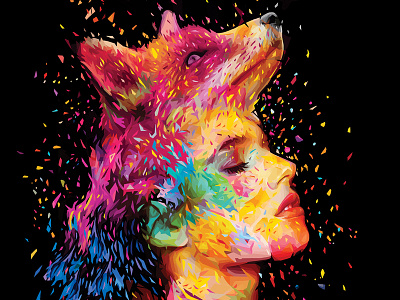 Symbiosis abstract colors alessandro pautasso animal fox illustration kaneda kaneda99 portrait woman