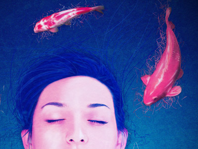 Science Of Sleep blue fish illustration koi pink portrait woman