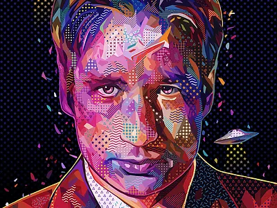 Pop Mulder abstract colors alessandro pautasso davidduchovny editorial flyingsaucer fox mulder illustration kaneda kaneda99 pattern pop art popart portrait texture x files xfiles