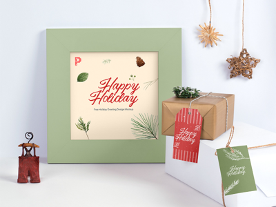 Free Holiday Greeting Frame Mockup christmas design resource free freebie gift greeting holiday mockup photo frame picture frame psd template season tag