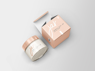 Cosmetic Glass Jar with Box Mockup box branding cosmetic cream face free freebie glass jar mockup packaging psd square template