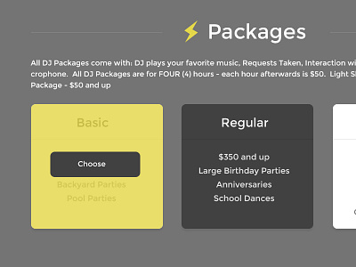 Package Options dj flat packages website yellow