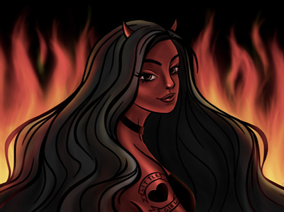 Devil girl art devil draw drawing fire girl illustraion portrait portrait art red woman