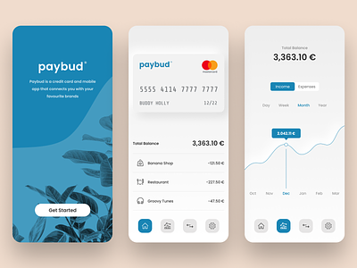 Paybud Virtual Credit Card App balance banking banking app clean credit card finance finance app minimal neumorphism pay paybud payment simple