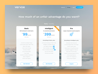 Vervoe's Pricing Page clean landing page responsive sketch ui vervoe