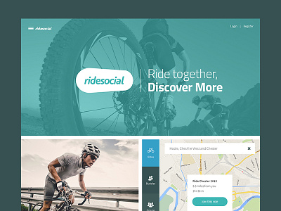 Ride Social Cycling Landing page concept clean concept cycling desktop flat hero image modular