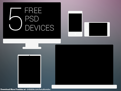 [FREE] 5 PSD Flat Devices devices flat free freebie imac ipad iphone macbook photoshop smartphone tablet