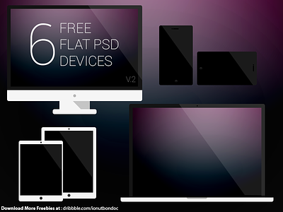 [FREE] 6 PSD Flat Devices V2 devices flat free freebie imac ipad iphone macbook mini ipad photoshop smartphone tablet