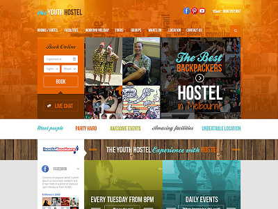 Hostel Homepage hostel melbourne orange typography ui webdesign