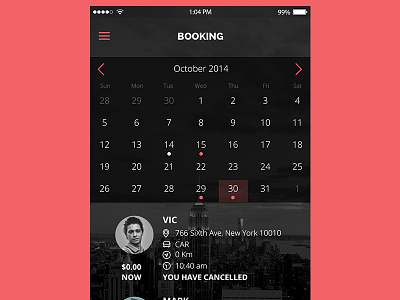 Booking Screen Mobile App app design apple booking booking mobile app calendar iphone mobile mobile app screen