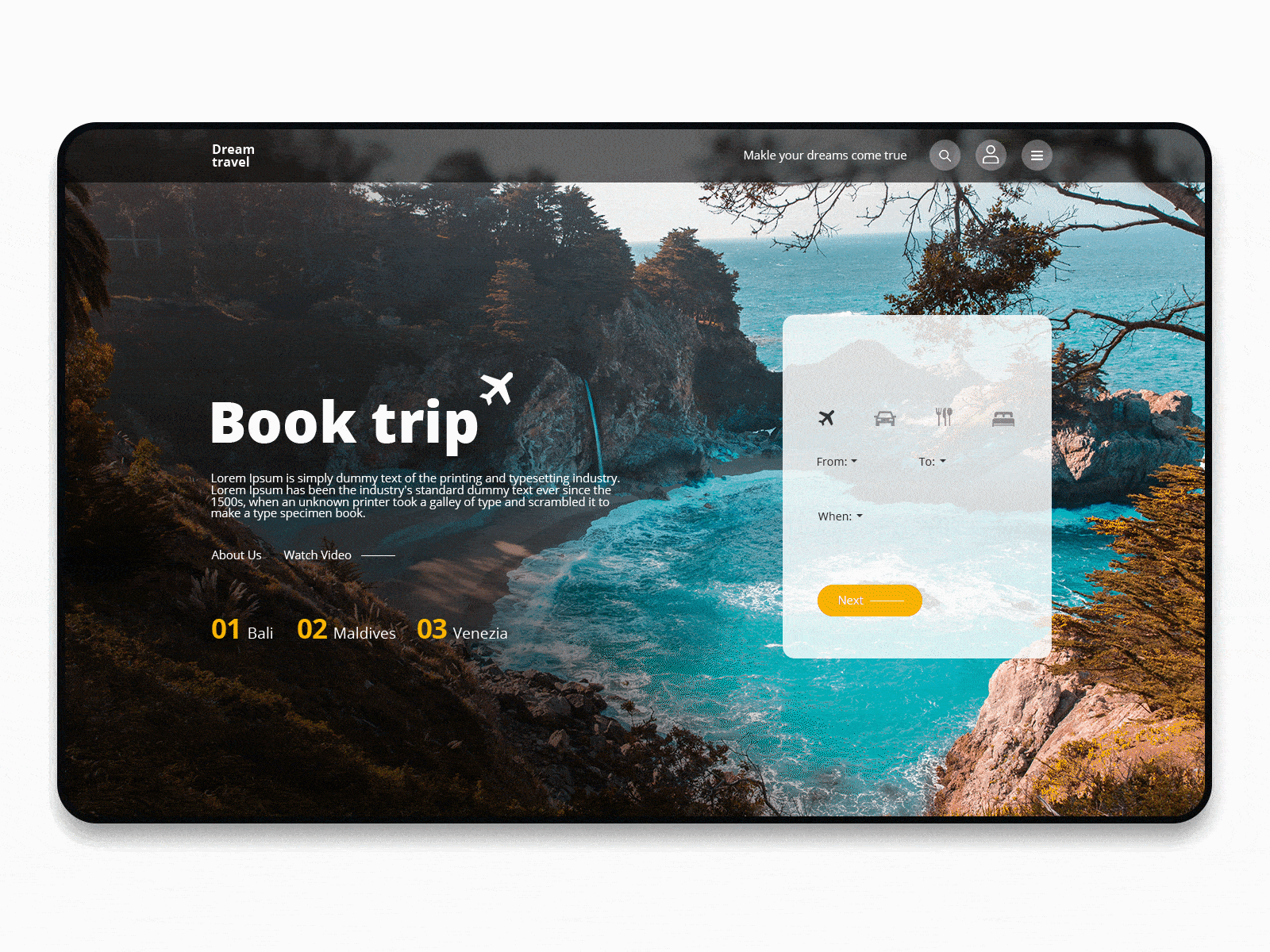 UI/UX Dream travel app design flat graphicdesign icon typography ui ux vector web