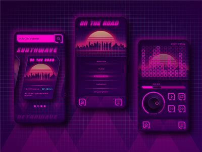 retrowave synthwave player 80s 80s style application dark theme design figma interface music pirple player retro retrowave synthwave ui