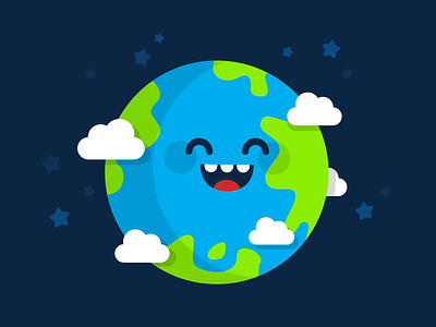 Earth character clouds earth smile space stars vector