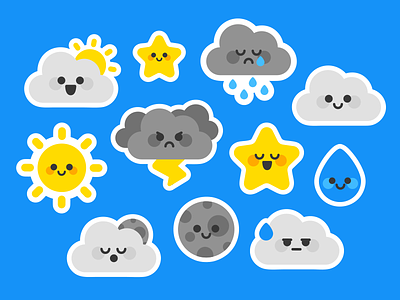 Clouds character clouds cute happy icons night star stickers sun vector weather