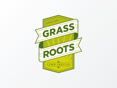 Grass Roots Lawn Service badge banner grass ribbon roots shield