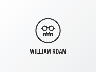 William Roam comb glasses logo man mustache