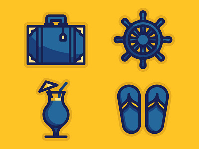 Vacation icons colada drink flip flops icons suitcase vacation wheel