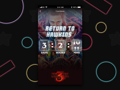 Stranger Things 3 Countdown Concept 80s style concept concept ui countdown mobile mobile design mobile ui neon neon lights neon ui netflix stranger things strangerthings themed ui design user interface design user interface ui ux design