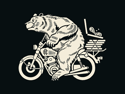Ride or Pie bear bike biker branding delivery motorcycle packaging paw pizza racing restaurant brand togo