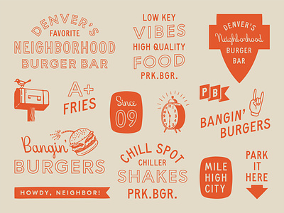 Park Burger Brand Assets alarm bar bird branding clock hand lockups mailbox marks restaurant branding rockandroll tweet type typographic typography