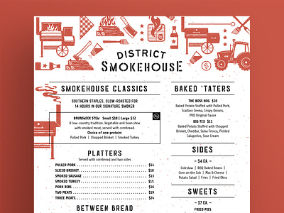 D.S. Smokehouse Menu axe barbecue bbq branding cleaver fire grill houndstooth menu menu design restaurant restaurant branding restaurant menu sauce smokehouse tractor