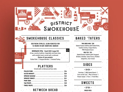 D.S. Smokehouse Menu axe barbecue bbq branding cleaver fire grill houndstooth menu menu design restaurant restaurant branding restaurant menu sauce smokehouse tractor