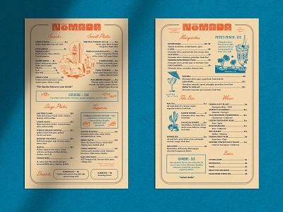 Lady Nomada Menu | Two bar bar menu cocktail cocktail menu dinner dinner menu layout design menu menu design menu layout mexican cuisine restaurant restaurant branding restaurant design restaurant menu retro tiki vintage